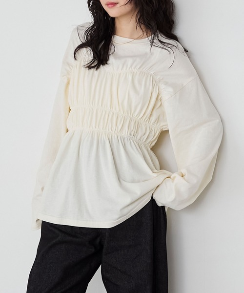 forksy.】ビスチェデザインギャザーロングスリーブTシャツ forksy