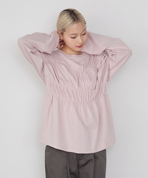 forksy.】ビスチェデザインギャザーロングスリーブTシャツ forksy