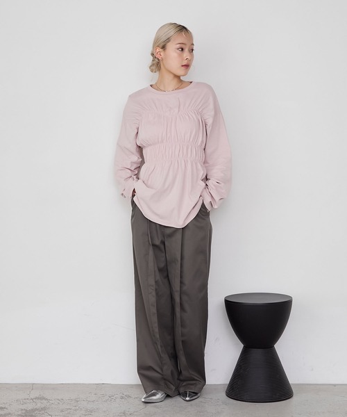 forksy.】ビスチェデザインギャザーロングスリーブTシャツ forksy