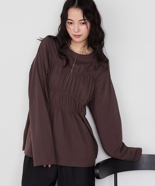 forksy.】ビスチェデザインギャザーロングスリーブTシャツ forksy