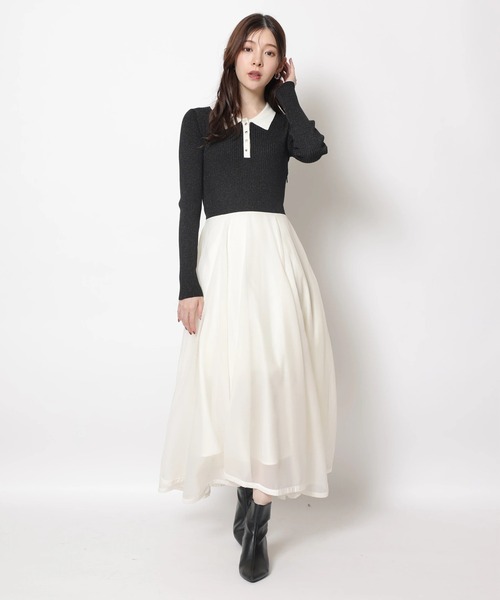 長袖ポロカラードッキングワンピース（ワンピース）｜Rirandture（リ