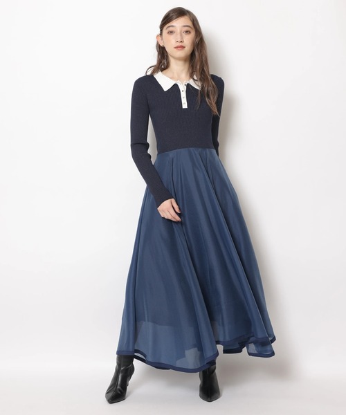 長袖ポロカラードッキングワンピース（ワンピース）｜Rirandture