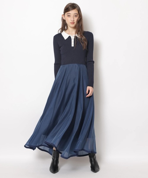 長袖ポロカラードッキングワンピース（ワンピース）｜Rirandture（リ