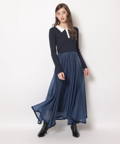 長袖ポロカラードッキングワンピース（ワンピース）｜Rirandture（リ