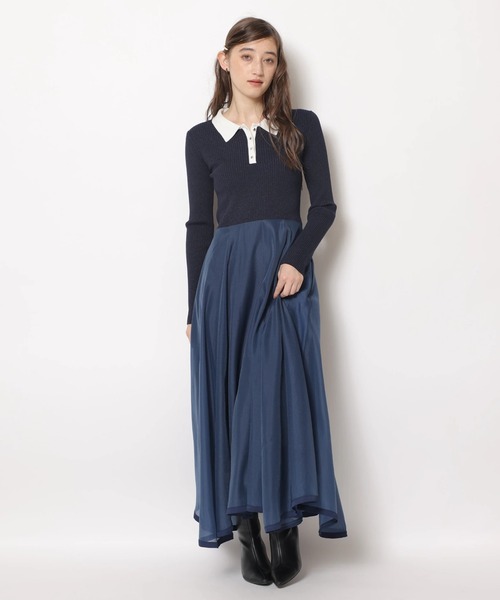 長袖ポロカラードッキングワンピース（ワンピース）｜Rirandture（リ