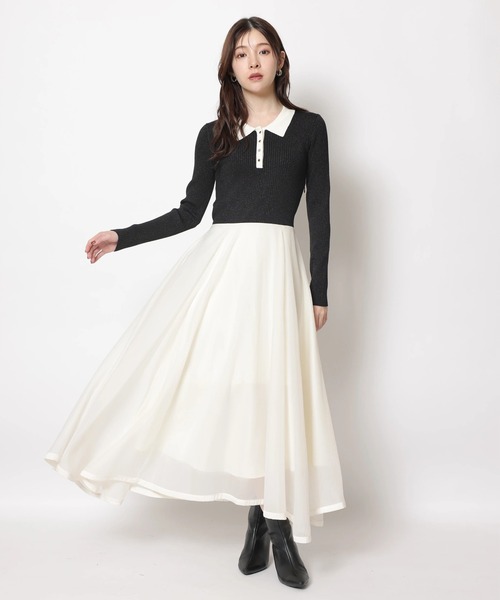 長袖ポロカラードッキングワンピース（ワンピース）｜Rirandture（リ