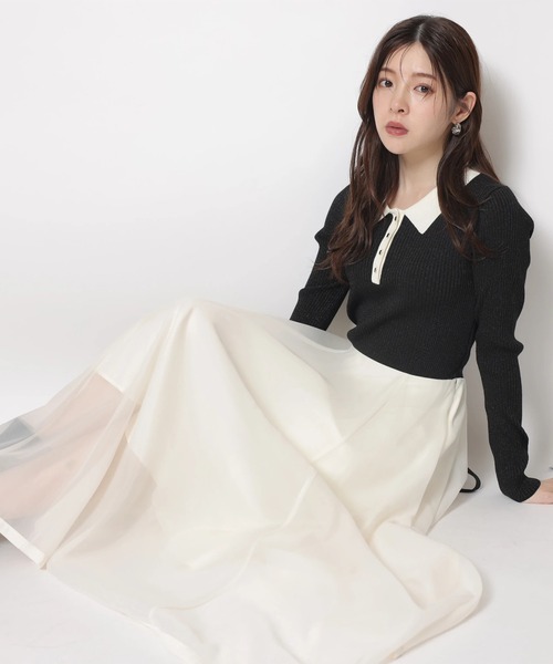 長袖ポロカラードッキングワンピース（ワンピース）｜Rirandture（リ