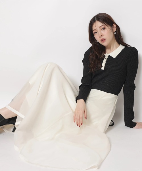 Rirandture（リランドチュール）の「長袖ポロカラードッキングワンピース（ワンピース・レディース・ネイビー/ブラック系その他/ピンク系その他・2/1）」の7枚目の写真