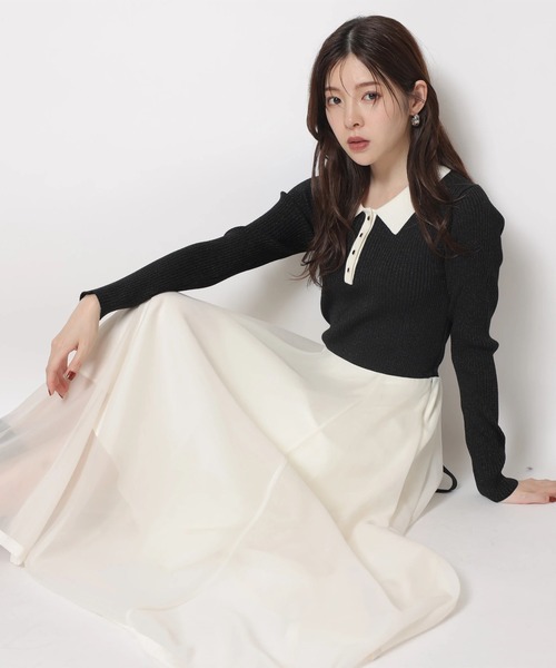 Rirandture（リランドチュール）の「長袖ポロカラードッキングワンピース（ワンピース・レディース・ネイビー/ブラック系その他/ピンク系その他・2/1）」の8枚目の写真