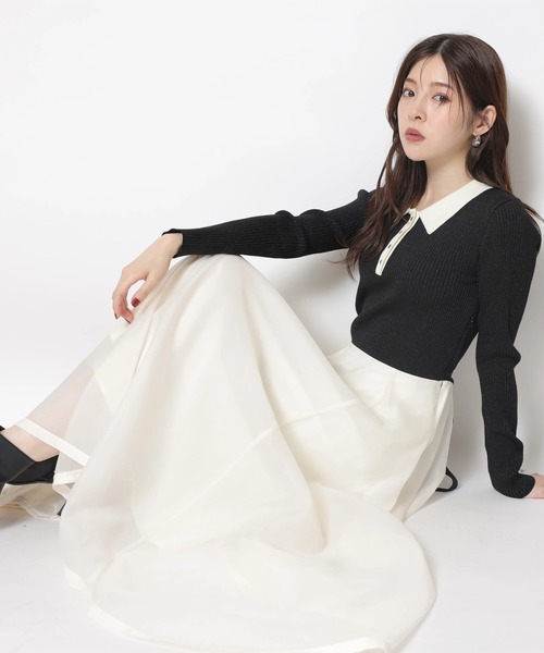 長袖ポロカラードッキングワンピース（ワンピース）｜Rirandture（リ