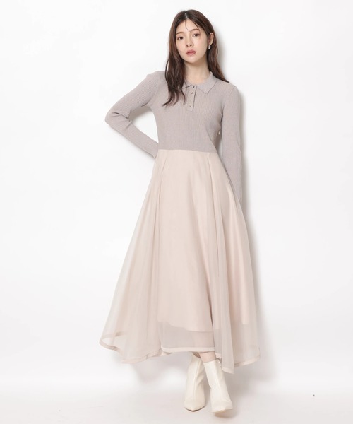長袖ポロカラードッキングワンピース（ワンピース）｜Rirandture（リ