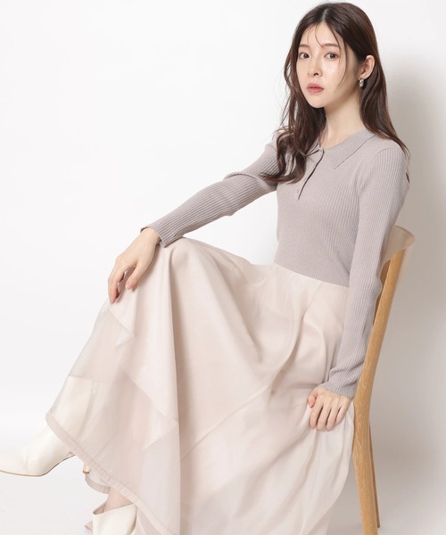 長袖ポロカラードッキングワンピース（ワンピース）｜Rirandture（リ