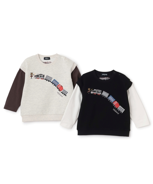 kladskap(クレードスコープ)の「電車アップリケベストレイヤード風プルオーバー(スウェット・キッズ・ブラック/ホワイト系その他・90cm/100cm/110cm/120cm)」の9枚目の写真