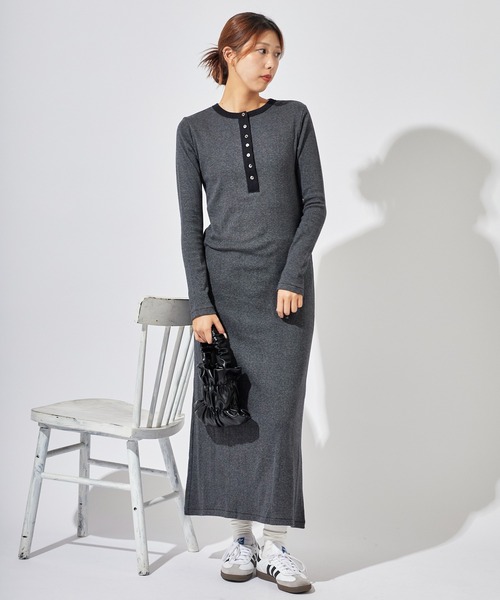 MILLER(ミラー)の「R.P.miller/ミラー PANELRIB Henley OP センタースリット フレアワンピース(ワンピース・レディース・ブラック×ホワイト/ブラウン/レッド/ブラック/ブルー・FREE)」の19枚目の写真