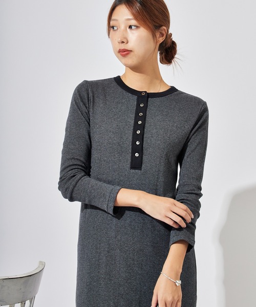 MILLER(ミラー)の「R.P.miller/ミラー PANELRIB Henley OP センタースリット フレアワンピース(ワンピース・レディース・ブラック×ホワイト/ブラウン/レッド/ブラック/ブルー・FREE)」の9枚目の写真