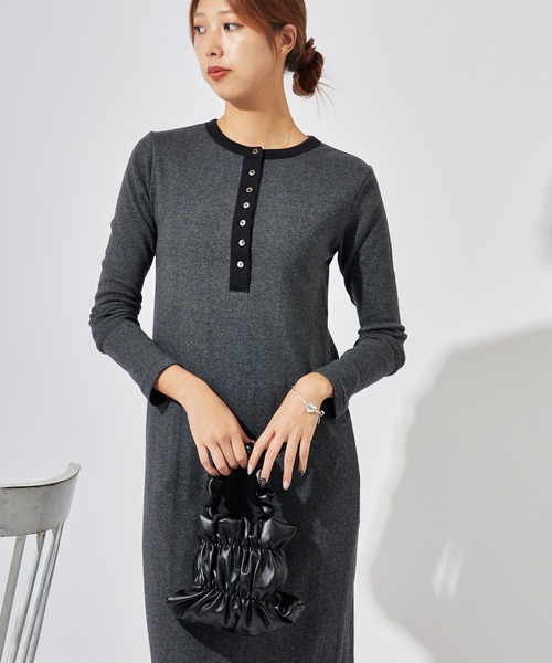 MILLER(ミラー)の「R.P.miller/ミラー PANELRIB Henley OP センタースリット フレアワンピース(ワンピース・レディース・ブラック×ホワイト/ブラウン/レッド/ブラック/ブルー・FREE)」の10枚目の写真
