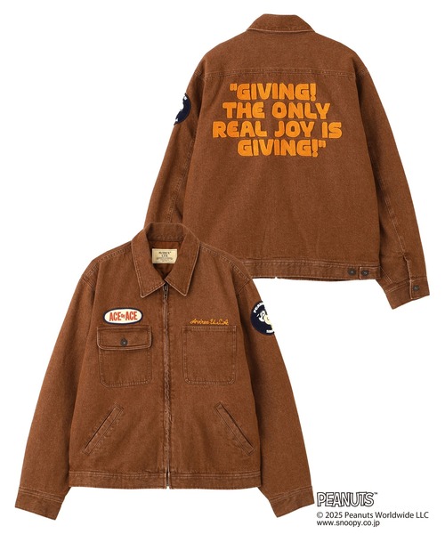 PEANUTS ブラウン ジップアップジャケット XL AVIREX × PEANUTS》WORK JACKET / ワークジャケット / ピーナッツ