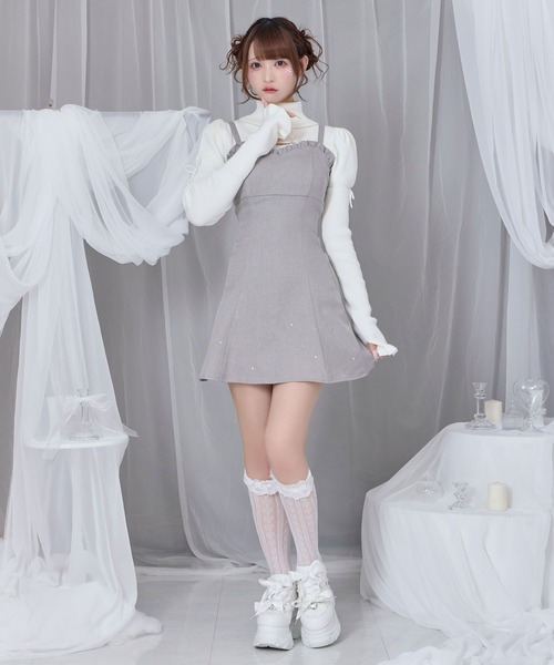 Honey Cinnamon(ハニーシナモン)の「バックリボンカットアウトジャンスカ(ジャンパースカート・レディース・グレー/ブラック・FREE)」の6枚目の写真