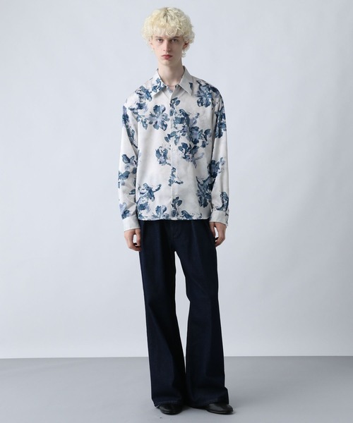 HARE（ハレ）の「フラワージャガードシャツLS(HARE)（シャツ/ブラウス・メンズ・ブラック/ホワイト/グリーン・FREE）」の4枚目の写真