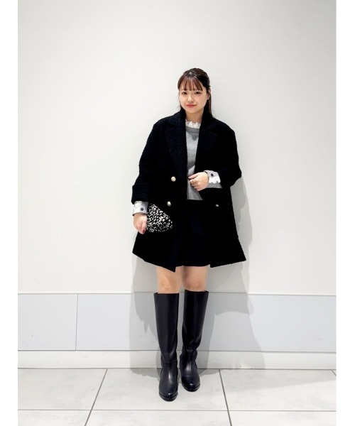 【LuLu】 イタリア製FEMME by Mathee 黒ウールピーコート アンゴラウール ピーコート（01-15WE05-203）｜K.T キヨコ タカセ（K.T