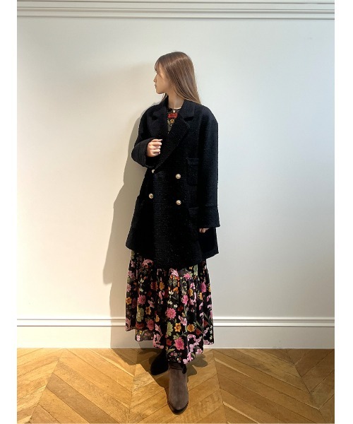 LOULOU WILLOUGHBY】ツイードダブルミドルコート（ピーコート