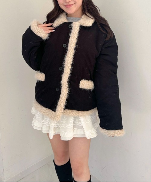 Mejoul（メジュール）の「コーデュロイボアパイピングジャケット（その他アウター・レディース・ブラック・M/L）」の7枚目の写真