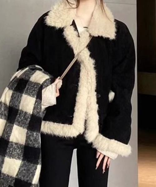 Mejoul（メジュール）の「コーデュロイボアパイピングジャケット（その他アウター・レディース・ブラック・M/L）」の9枚目の写真