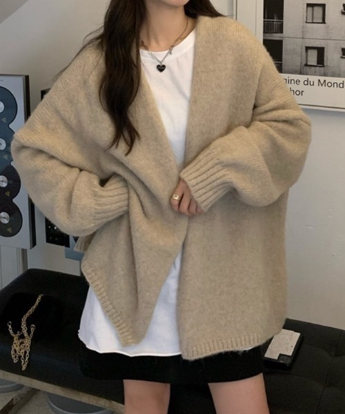 SHEPP(シープ)の「ルーズニットガウン カーディガン(カーディガン/ボレロ・レディース・ベージュ/グレー・F)」の17枚目の写真