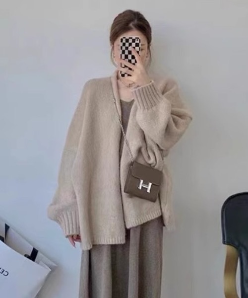 SHEPP(シープ)の「ルーズニットガウン カーディガン(カーディガン/ボレロ・レディース・ベージュ/グレー・F)」の19枚目の写真