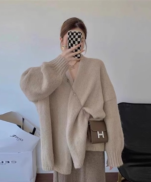 SHEPP(シープ)の「ルーズニットガウン カーディガン(カーディガン/ボレロ・レディース・ベージュ/グレー・F)」の20枚目の写真