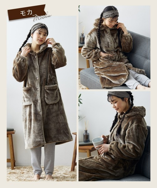 nissen（ニッセン）の「毛布屋さんが作った　あったかルームワンピース（着る毛布）（ガウン/バスローブ・レディース・グレイッシュベージュ/グレー/モカ/ピンク・S/M/L/LL/3L）」の19枚目の写真