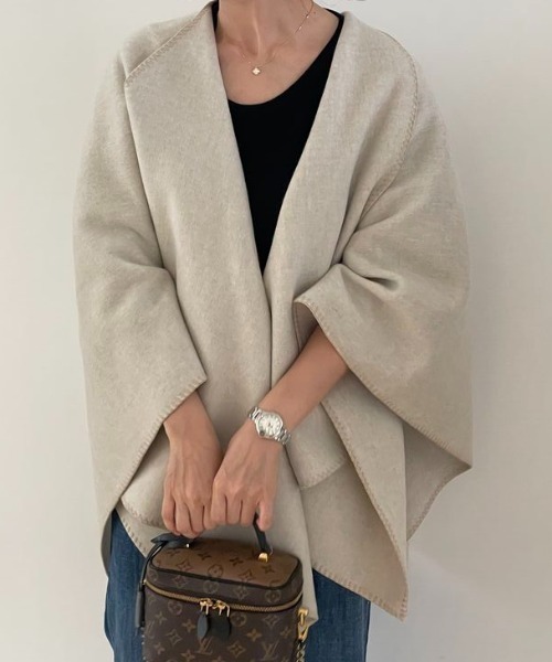 セール】オーバーサイズニットメルトンポンチョ（ポンチョ