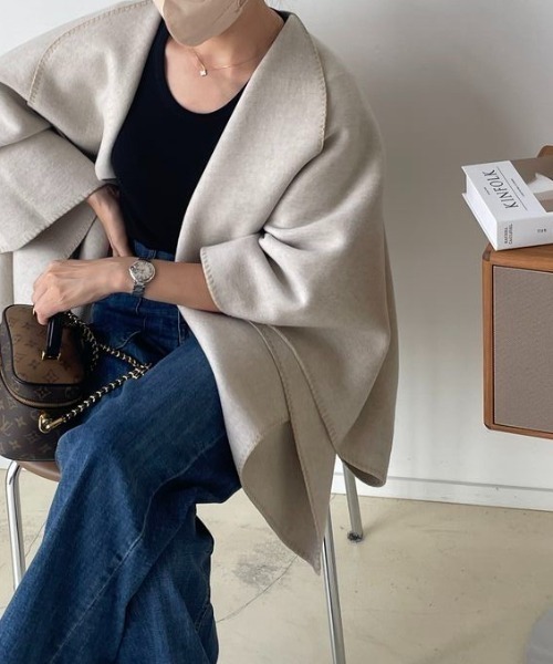 セール】オーバーサイズニットメルトンポンチョ（ポンチョ