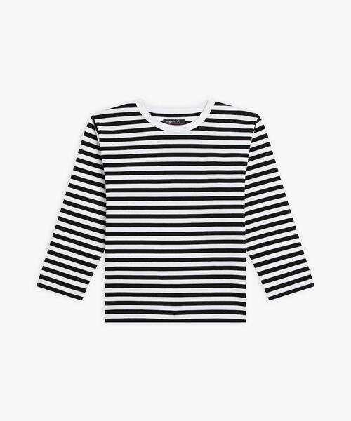 agnes b.(アニエスベー)の「細ボーダー コットン 七分袖 Tシャツ ”Lil Cool”(Tシャツ/カットソー・レディース・ブラック×ホワイト・2/1/3)」の1枚目の写真