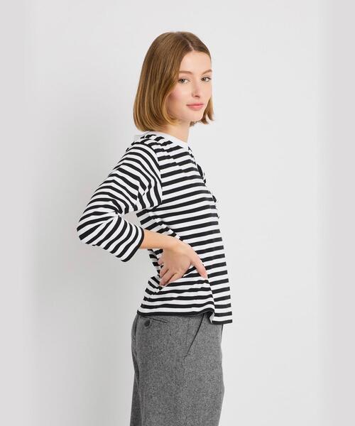 agnes b.(アニエスベー)の「細ボーダー コットン 七分袖 Tシャツ ”Lil Cool”(Tシャツ/カットソー・レディース・ブラック×ホワイト・2/1/3)」の3枚目の写真