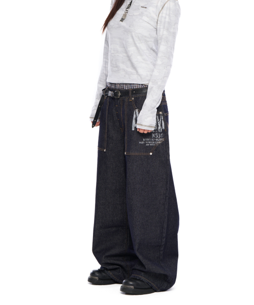 AAKAM(アーカム)の「Out Pocket Printed Denim Pants (Dark Blue)(デニムパンツ・レディース・その他・1/2)」の11枚目の写真