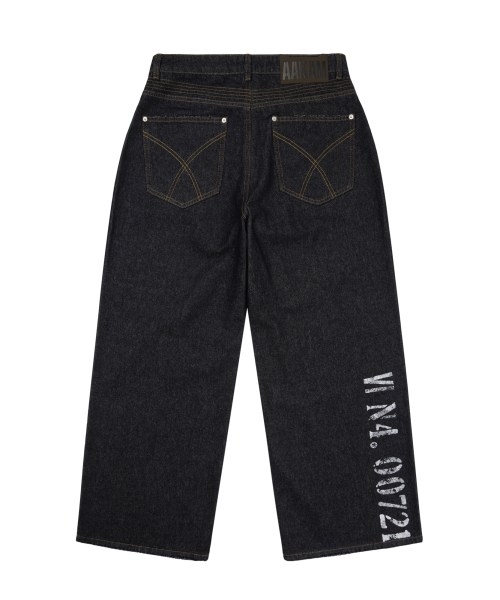 セール】Out Pocket Printed Denim Pants (Dark Blue)（デニムパンツ