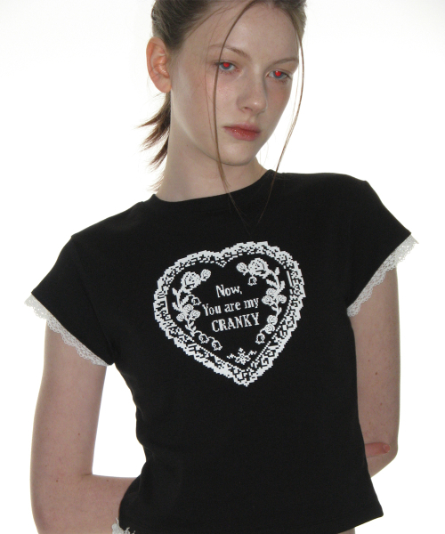 CRANK(クランク)の「レースハートプリントトップス_ブラック(Tシャツ/カットソー・レディース・その他・FREE)」の1枚目の写真