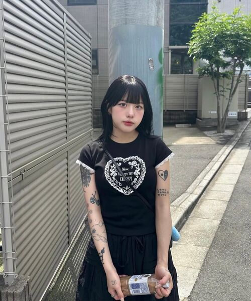 CRANK(クランク)の「レースハートプリントトップス_ブラック(Tシャツ/カットソー・レディース・その他・FREE)」の2枚目の写真