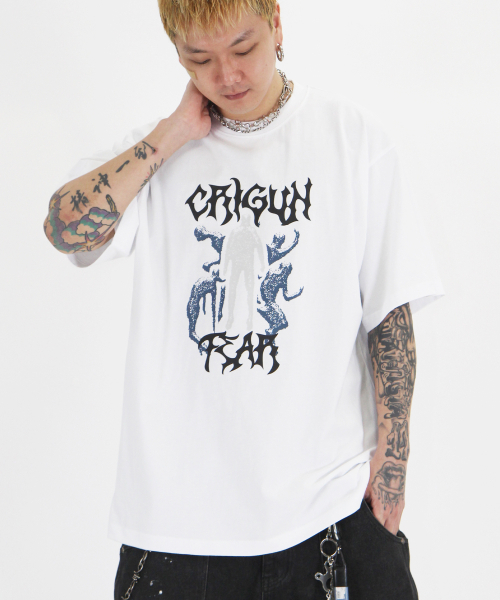 CRIGUN(クリガン)の「クリガンフィア メンズ セミオーバーフィット半袖Tシャツ ホワイト(Tシャツ/カットソー・レディース・ホワイト・LARGE/X-LARGE/XX-LARGE/SMALL/MEDIUM)」の1枚目の写真