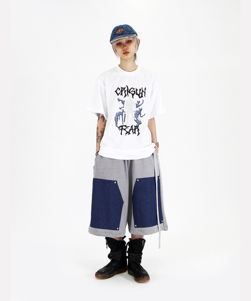 CRIGUN(クリガン)の「クリガンフィア メンズ セミオーバーフィット半袖Tシャツ ホワイト(Tシャツ/カットソー・レディース・ホワイト・LARGE/X-LARGE/XX-LARGE/SMALL/MEDIUM)」の2枚目の写真