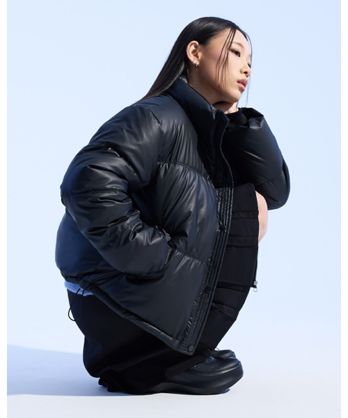Glossy pu-leather Puffer (BLACK)
