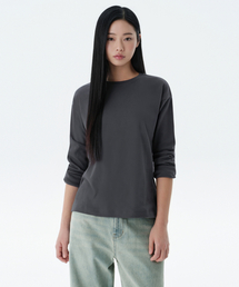 ウィメンズリラックスクルーネック長袖Tシャツ[ダークグレー]