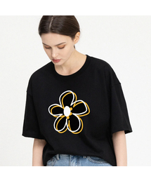 [UNISEX] 2ラインビッグフラワーバンファルティ_ブラック
