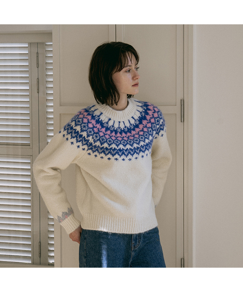 VANONE ATELIER(バノンアトリエ)の「KN4256 ノルディックラウンドニット_Cream(ニット/セーター・レディース・アイボリー・FREE)」の1枚目の写真