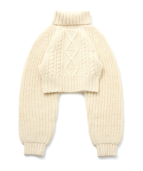 atmos pink(アトモスピンク)の「atmos pink Slit Cable Knit Tops / アトモス ピンク スリット ケーブル ニット トップス(ニット/セーター・レディース・オフホワイト/ブラウン/グリーン・FREE)」の5枚目の写真