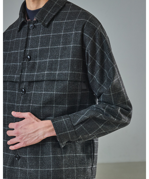 ABAHOUSE（アバハウス）の「【セットアップ対応】ウールライク チェック CPOシャツブルゾン / ボックスシルエット（ブルゾン・メンズ・グレー系その他・46/48）」の6枚目の写真