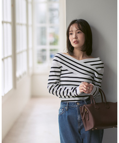 Noble（ノーブル）の「クロスリブオフショルダーニット（ニット/セーター・レディース・ブラック/A/ホワイト・FREE）」の8枚目の写真