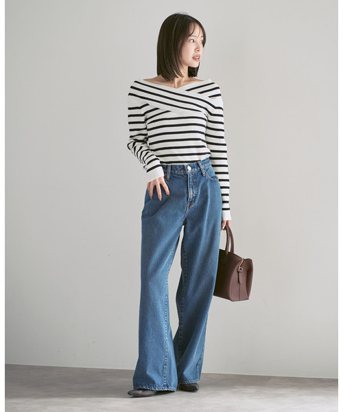 Noble（ノーブル）の「クロスリブオフショルダーニット（ニット/セーター・レディース・ブラック/A/ホワイト・FREE）」の11枚目の写真