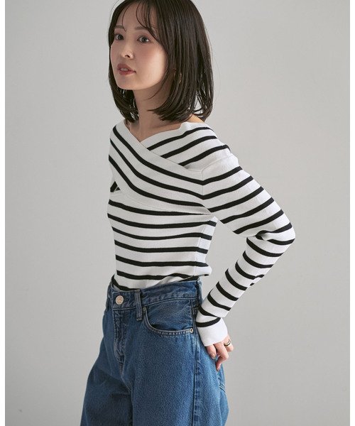 Noble（ノーブル）の「クロスリブオフショルダーニット（ニット/セーター・レディース・ブラック/A/ホワイト・FREE）」の14枚目の写真